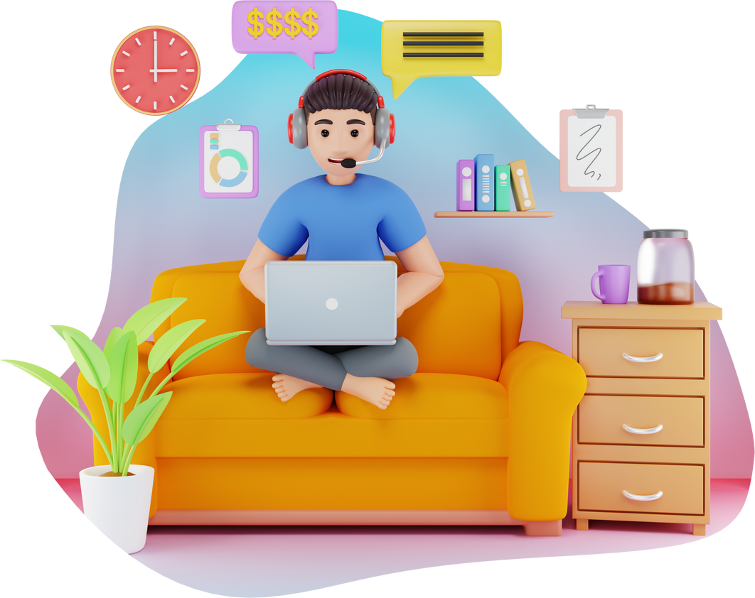 Male Freelancer Working From Home 3D Character illustration