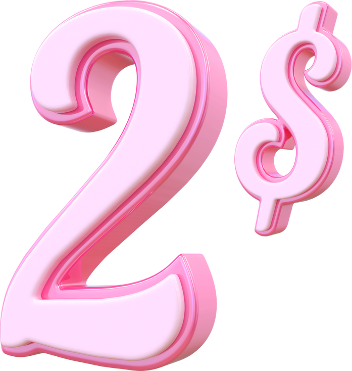 2 Dollar 3d Pink Number